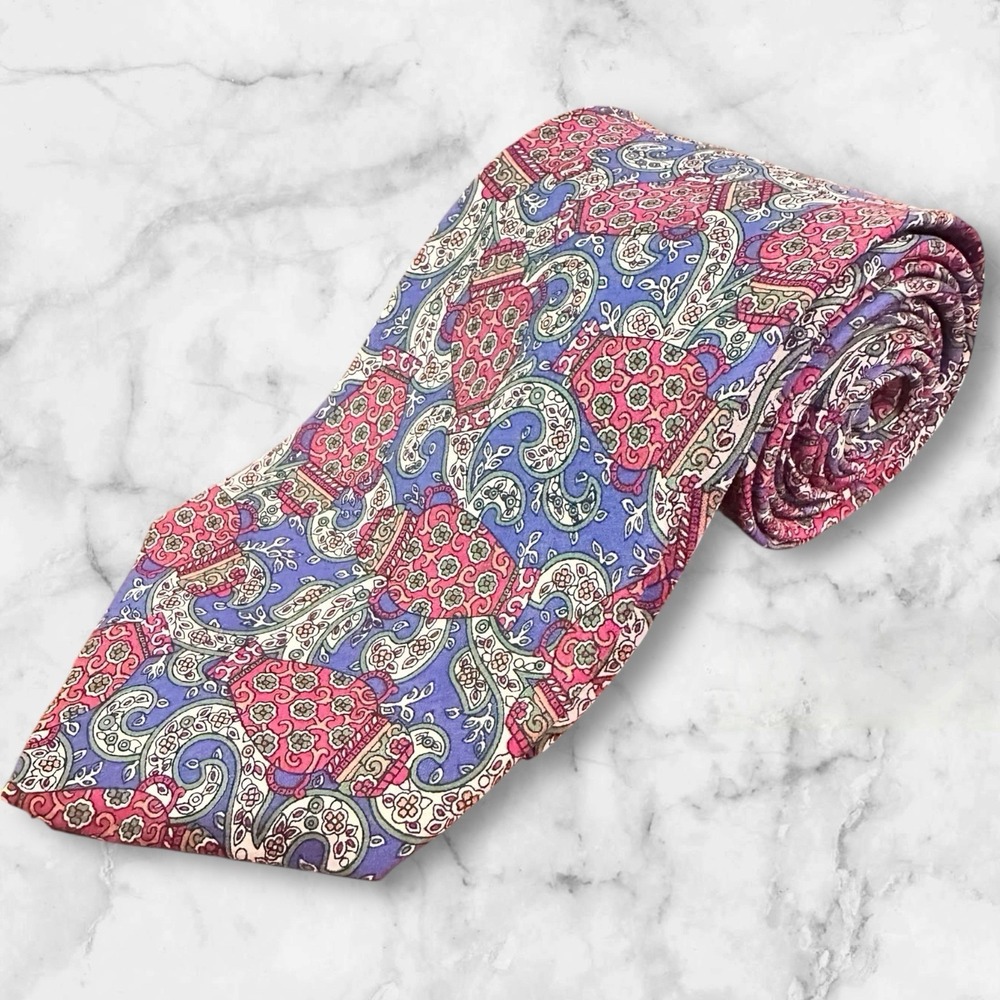 Christian Dior Tie, 100% Silk, Red And Blue Paisley